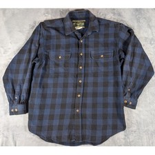 Field Stream Mens Large Navy Blue Black Buffalo Plaid Flannel Button Down