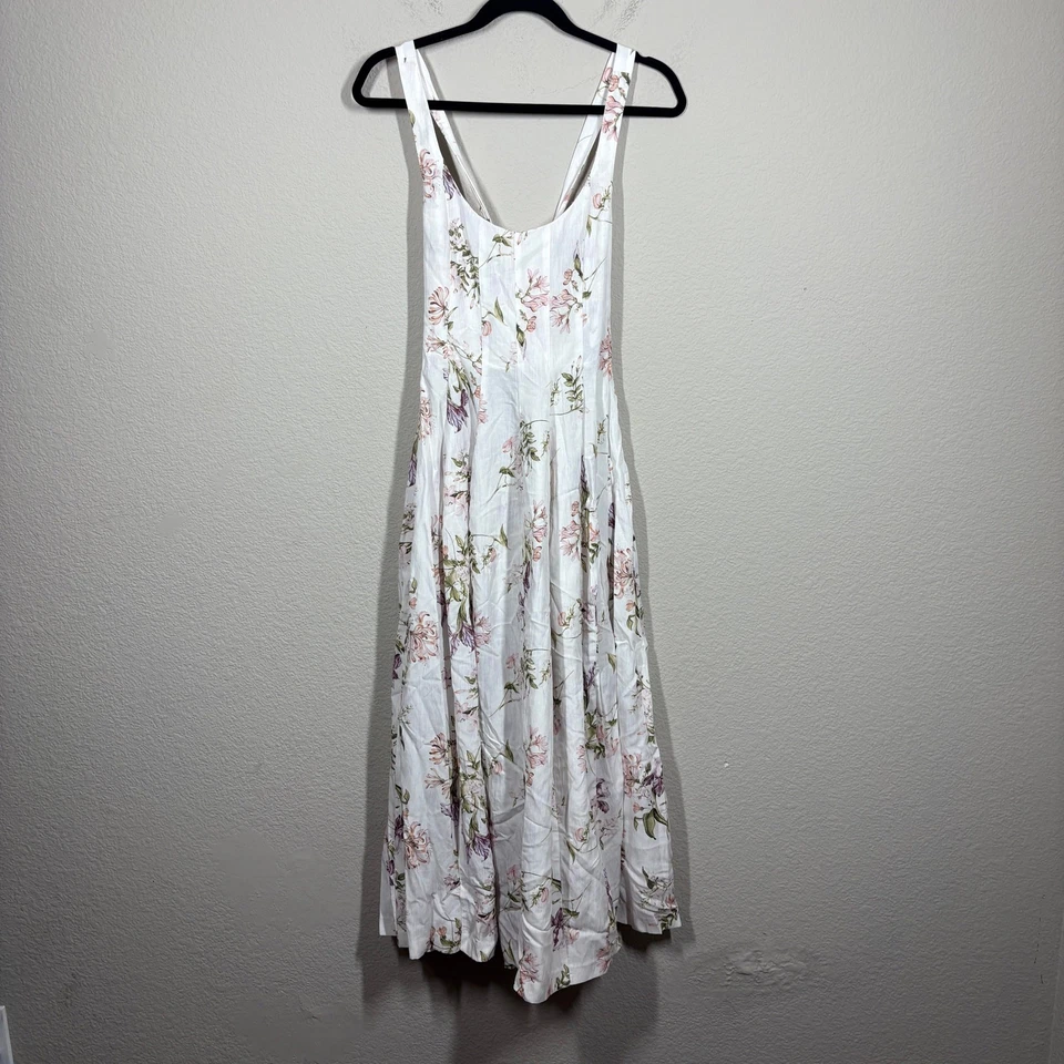 H&M Brock Collection XS Maxi Summer Dress White Floral Linen Blend Sleeveless - Image 3 of 4