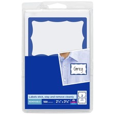 Reusable Name Badges, White with Blue, Custom Text, 2.33x3.38 Inch