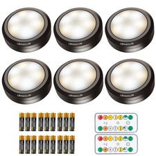 6 PCS Black Wireless LED Puck Lights Remote Battery StickOn Under Cabinet Lit