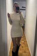 Cable Knit Backless Turtleneck Dress Size M White
