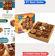Wooden Brain Teaser Puzzles Set of 9 for Adults Teens 3D Logic Mind Challenge
