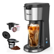 Sboly Single Serve Coffee Maker for K Cup Ground Coffee Hot and Cold Reminder US