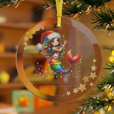 Mermaid Holiday Glass Ornaments, Whimsical Christmas Decor, Personalized