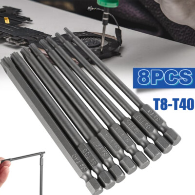 8pcs For Torx Screwdriver Bit Set Hex Security Magnetic Head 100MM Extra Long
