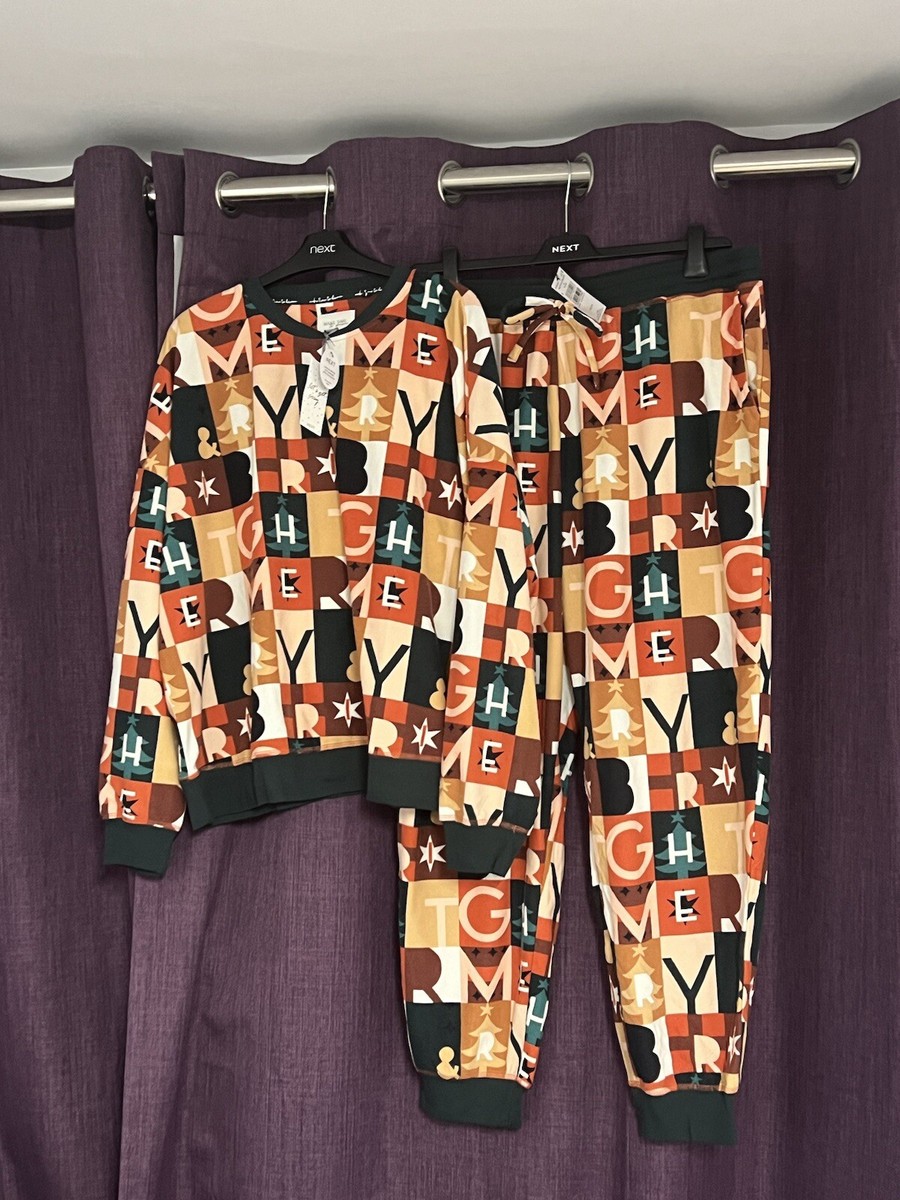 Next Women's Orange Merry Bright Cosy Long Sleeve Pyjamas Size