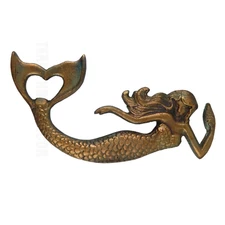 Cast Iron Mermaid Beer Bottle Opener Hand Held Rustic Brass Look Nautical Decor