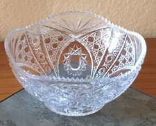Vintage Bohemia Czech Crystal Round Bowl Queen Lace Sawtooth Rim 9" Diameter