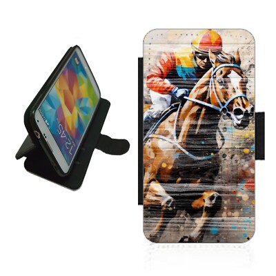 Pferderennen Handyhülle Geldbörse für iPhone Samsung Flip Cover HOR2