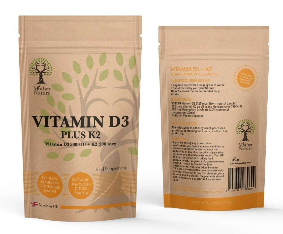 Vitamin D3 5000IU and K2 MK7 200 mcg UK Best Natural Powder Vitamin D3
