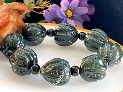22mmCertified Natural A Jade Hetian Black Green Jade Walnut Jadeite Bracelet