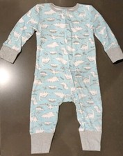 Absorba Baby Footless Zip Pajamas Size 9 Months Long Sleeve Blue W/Dinosaurs