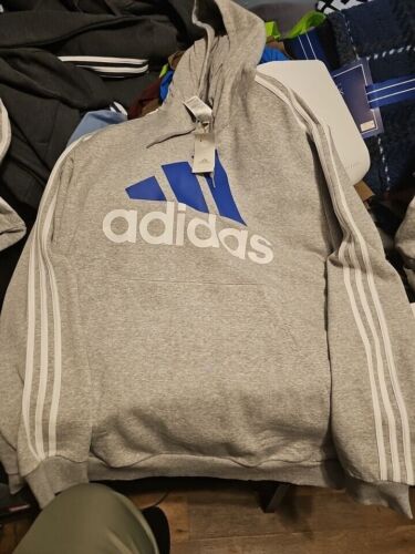 NEW Adidas Hoodie Sweatshirt Mens 3XLT GRAY  W/BLUE & WHITE,  MSRP: $60 - Picture 1 of 6