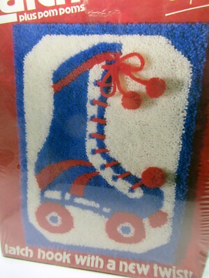 NOS Vintage 80s Roller Skate Latch Hook Rug Kit Canvas Yarn Betty Wilkinson 2753