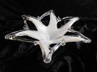 Art Glass Stretched Lace Bowl Console Dish Clear & White Color 8” Murano Style