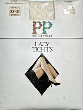Vintage Pretty Polly Floral Lacy Patterned Tights in 1960's / 1970's Pack White