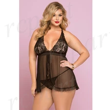 Women lingerie two piece babydoll set Black plus size 1X 2X 3X 4X 10747X