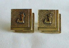 Estate Vintage Windsor Cufflinks Initial " J " Gold Tone Asian Decor