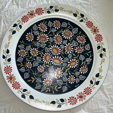 Mid Century Folk Art Toleware XL Tin Tray by MAXEY, Bohemian Colorful Flower 19”