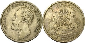 elf Sweden 2 Kronor 1876 EB  Silver   Key Date