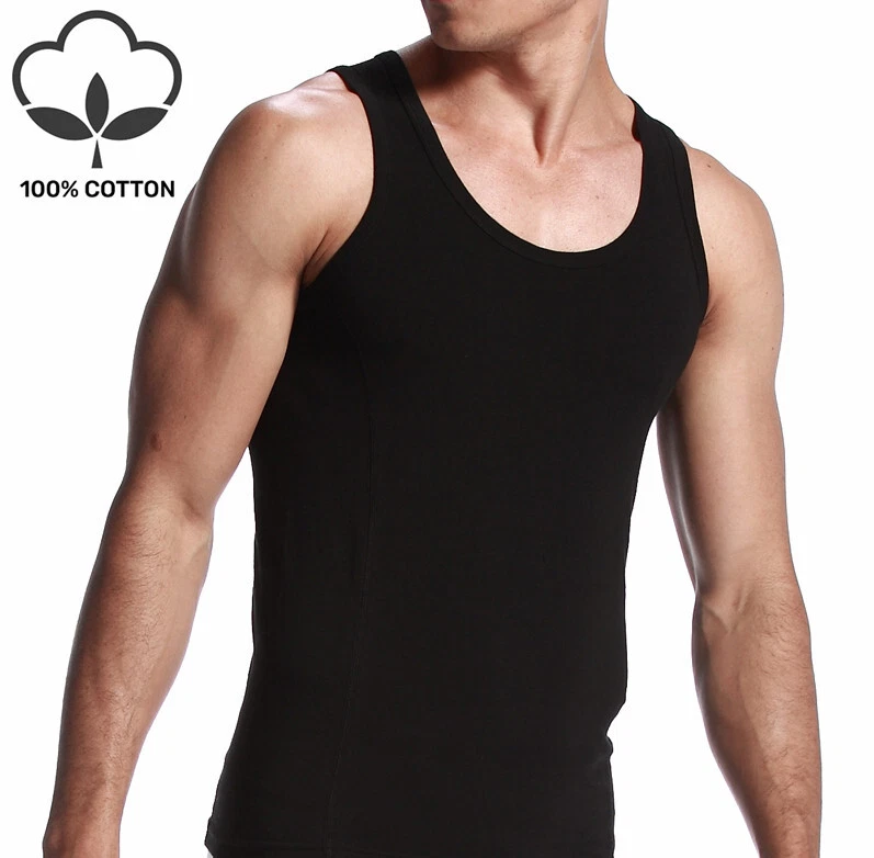 3-6 Packs Mens 100% Cotton Tank Top A-Shirt Wife Beater Undershirt Ribbed  Black