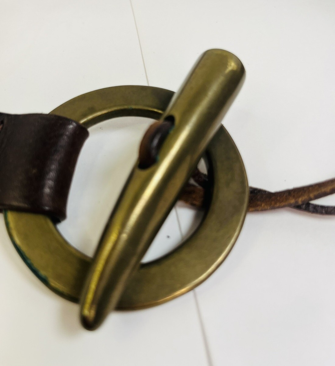 ISAIAH KINCAID Brown Hip Leather Belt Brass Toggle and O  display picture 3