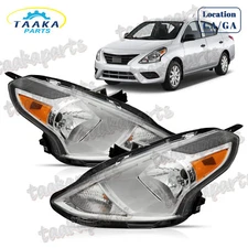 Halogen Headlight W/O Bulbs For 2015-2019 Nissan Versa Sedan Pair