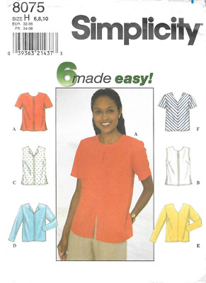 Uncut Simplicity Sewing Pattern 8075 Misses Pullover Top in Six Styles Size 6-10