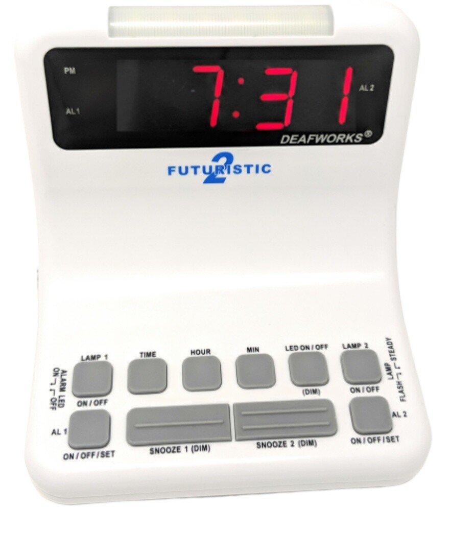 Deafworks Futuristic 2 Dual Alarm Clock With Flashing Or Steady Light Mode And D