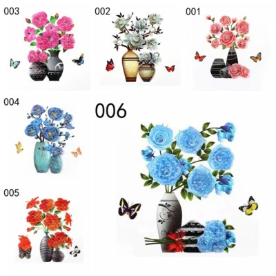 Sticker Mural 3D Fleurs Papillon Vase en PVC Autocollant Décor Mur - Photo 1/4