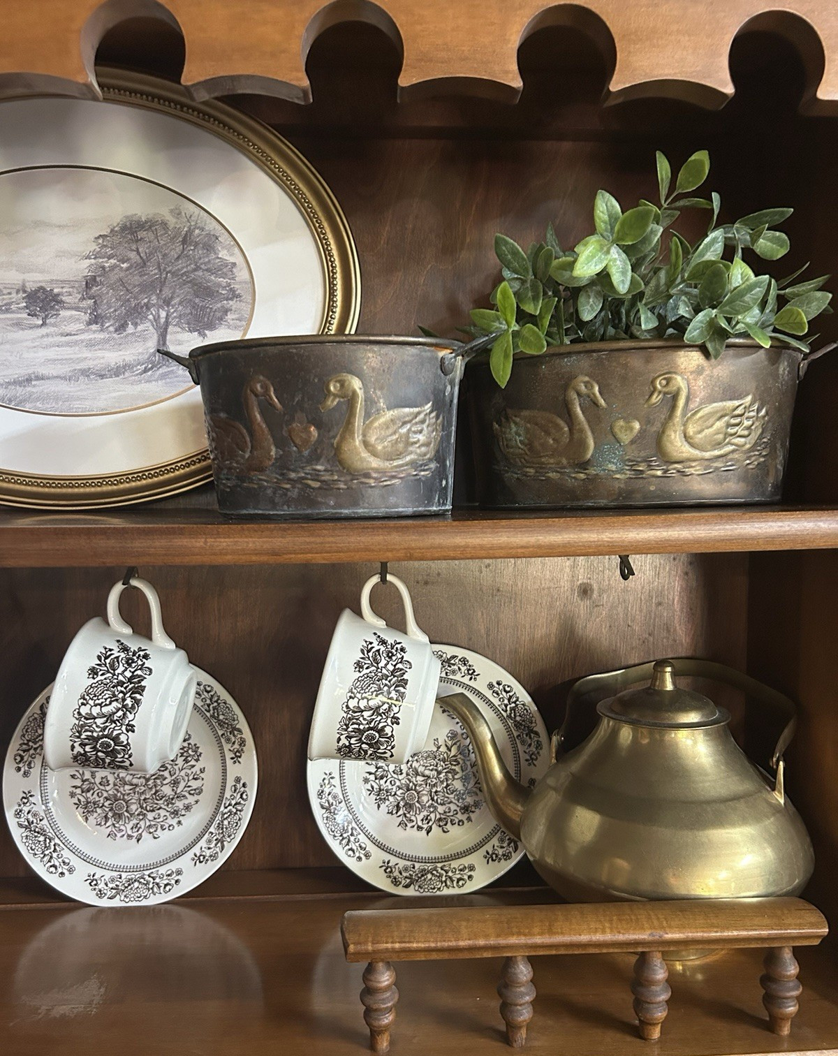 Brass/ Mixed Metal Planters With Decorative Swan Design Set Of Two