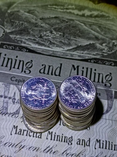 1964 Roosevelt 90% Silver Dime Roll of 50 Coins AU/BU Free Shipping