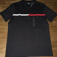 Tommy Hilfiger Men's Embroidered Navy Logo Cotton T-Shirt Black US Size L