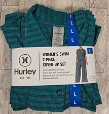 Hurley Swim Cover Up Set L XL or XXL Green 2pc Crochet Fabric Women NEW