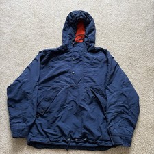 Gap 90s Vintage Anorak Nylon Jacket navy Orange Fleece Lined Size S Drawstings