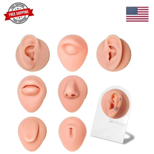 7Pcs Soft Silicone Piercing Body Parts with Display Stand - Realistic Ear, No... - product listing photo