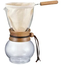 Hario Woodneck Glass Drip Pot, 480ml Acacia Wood , for 3 - 4 Cups of Coffee