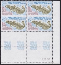 TAAF ANTÁRTICO FRANCÉS 1992 Pez Diente Patagónico MNH bloque de 4.............D3543