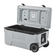 Portable Cooler 74 QT Hard Wheeled Cooler 120 Can Capacity with Cup Holder