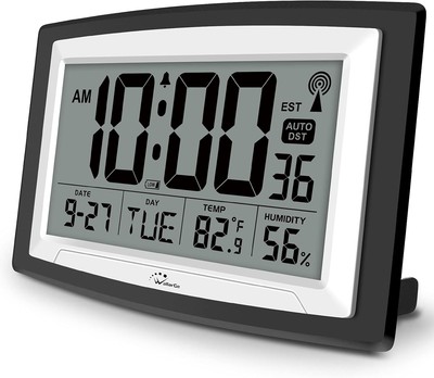 WallarGe Atomic Clock with Indoor Temperature and Humidity, 12.5 Inch Self-Setti