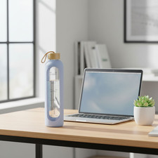 Glass Water Bottle 1000ml wooden  Top with Times to Drink | Motivational bottles