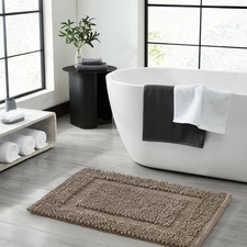 Brown Cappuccino 17x24 Inch Chenille Cotton Bath Mat Skid Resistant Plush