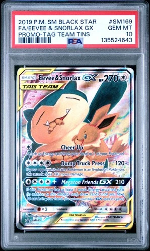 2019 POKEMON SM BLACK STAR PROMO #SM169 FULL ART/EEVEE & SNORLAX GX PSA 10