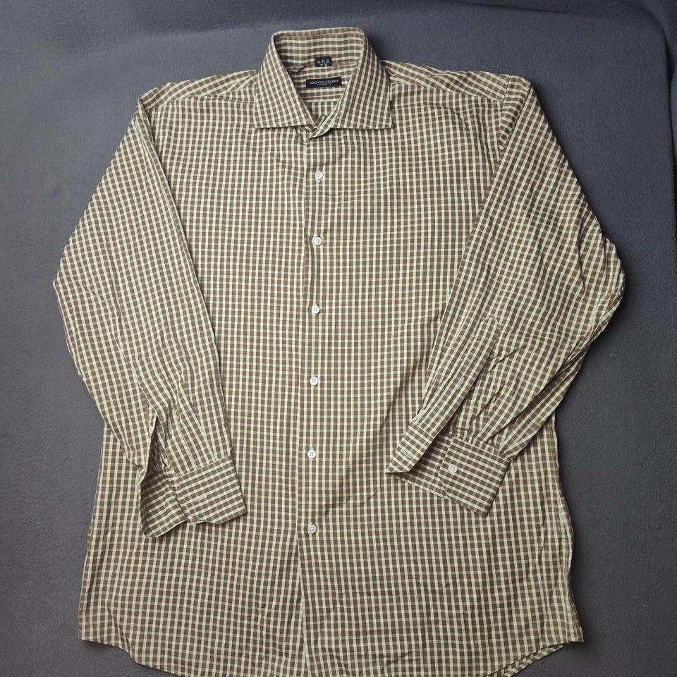 Bergdorf Goodman Shirt Mens Large Brown White Plaid Tailored Fit Italy Cotton - Image 2 of 4