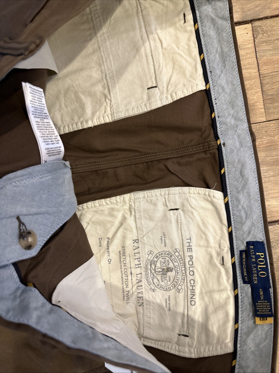 Polo Ralph Lauren Pants Mens 42 B x 34 Brown The Polo Chino
