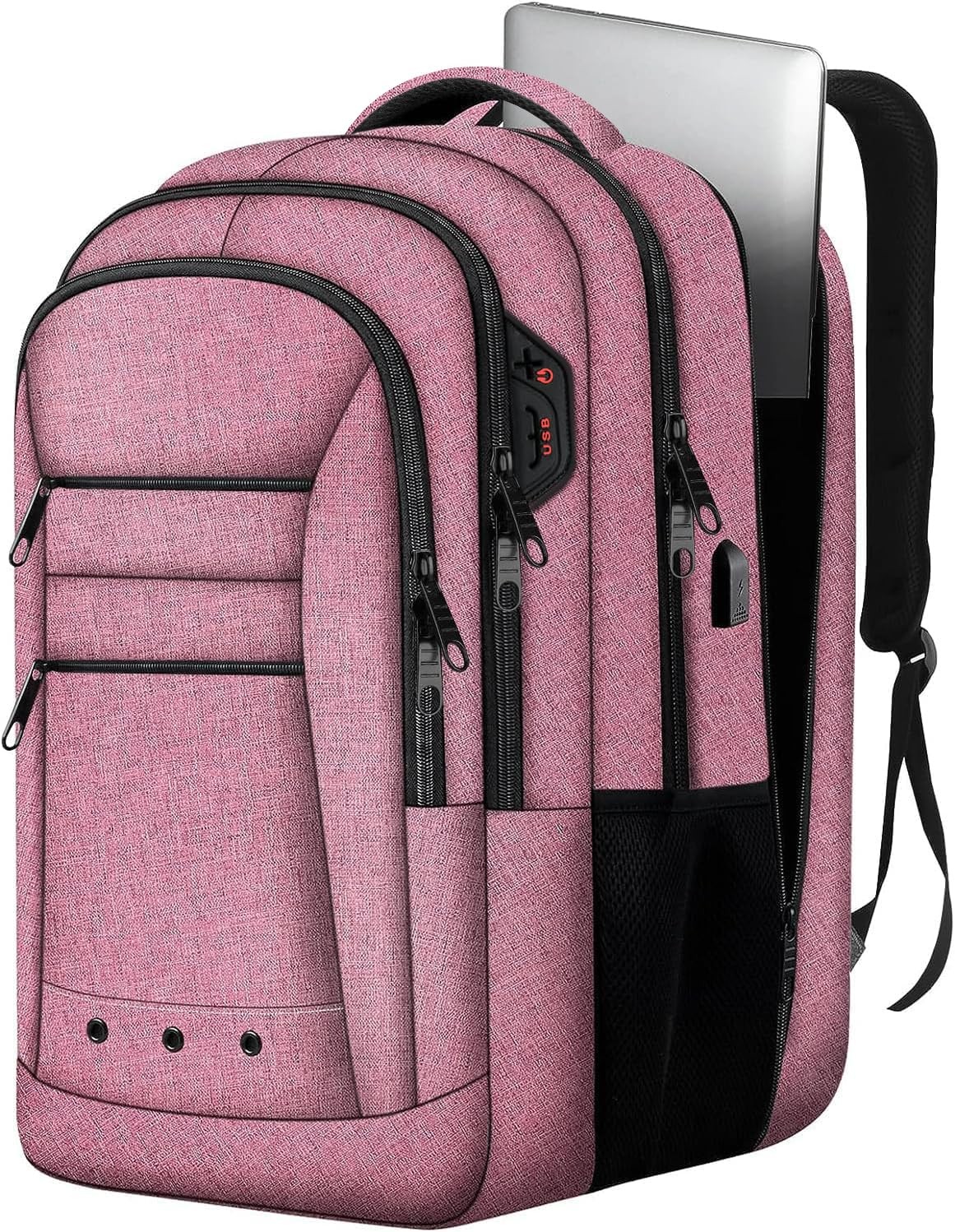 17.3 Inch Pink Unisex Laptop Backpack with Multiple Pockets and Spacious Storage