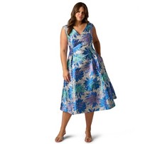Adrianna Papell Plus Size Metallic Jacquard MIDI Dress - Blue Multi Size 22W