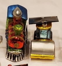 1 Robert Stanley Glass Christmas Ornament Train Locomotive OR Yellow Steamroller