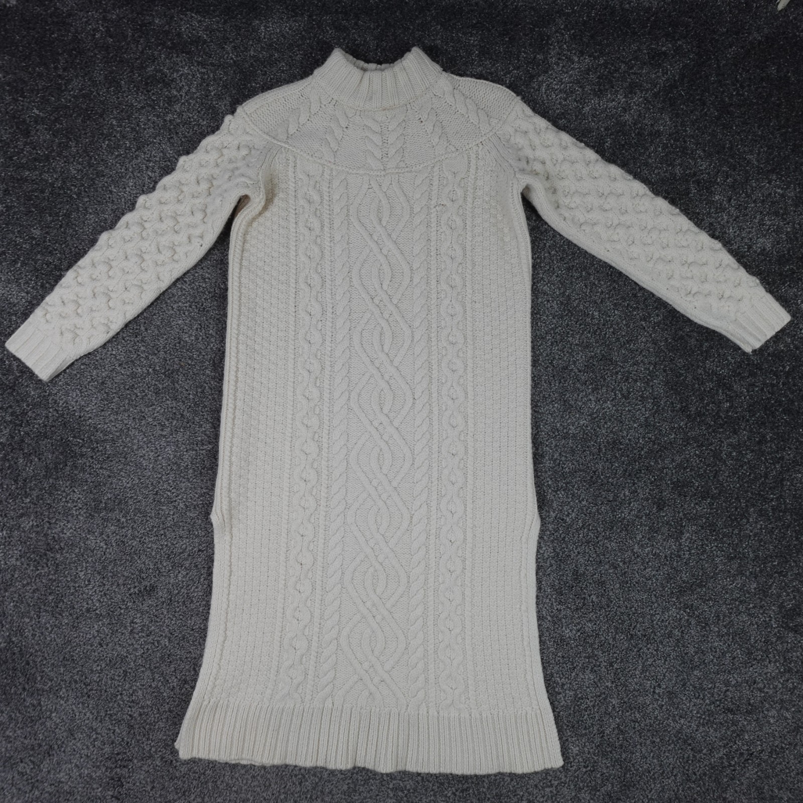 Anthropologie Wool Knit Dress White Chunky Size Medium Women's Aran Cable Heavy