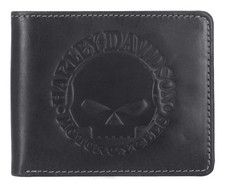 Harley-Davidson Men's Willie G Skull Logo Billfold Leather Wallet, Black